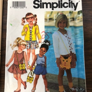 Simplicity 7732 Child&#39;s Dress Top Shorts Cardigan and Purse, Girls sz 5-6-6X Uncut Childrens Sewing Pattern