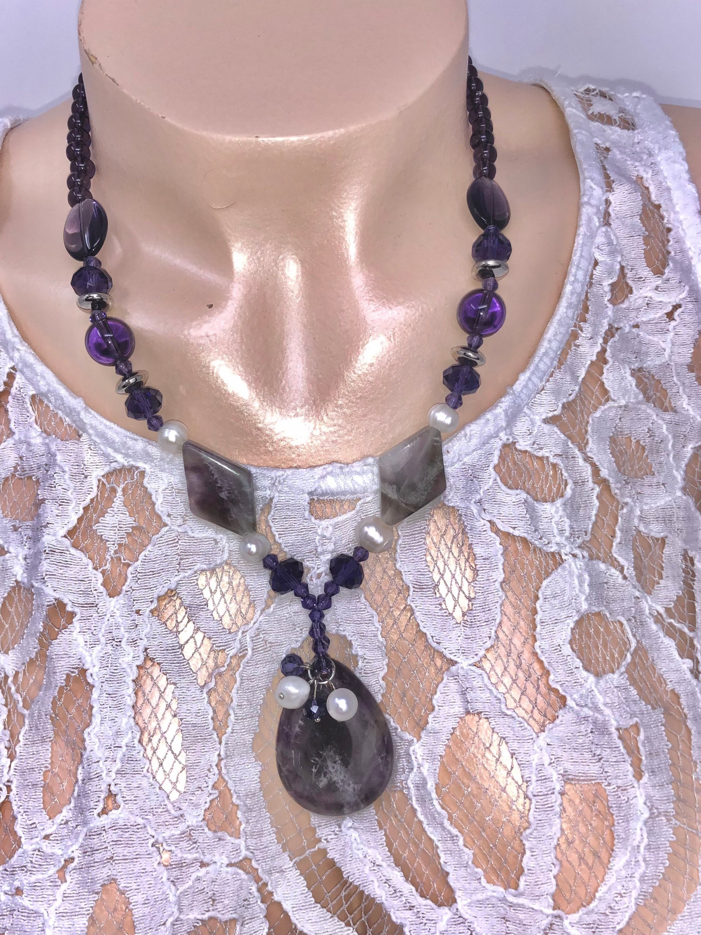 Handcrafted Amethyst Gemstone Baroque Pearl Pendant String Bead
