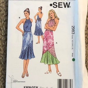 Kwik Sew 2983 Misses Halter Exposed Back Top & Skirt, Women&#39;s sz XS-S-M-L-XL Uncut sewing pattern