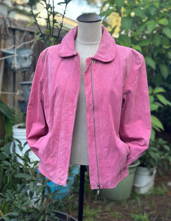 Pink genuine leather short blazer jacket women clothing sz M Christmas or birthday gift for her View 3