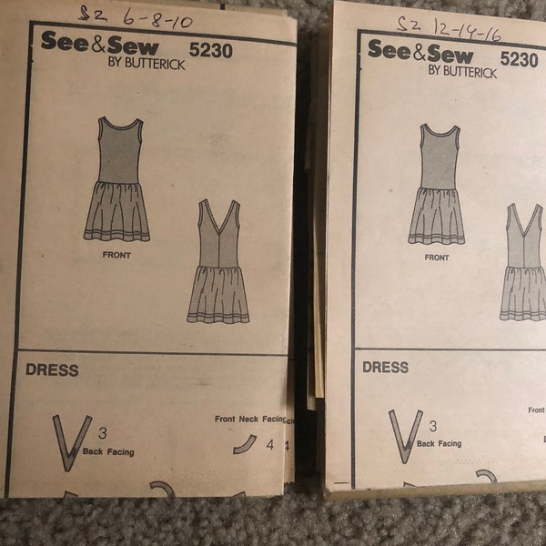 See & Sew 5230 Women pullover dress w back V neckline sz 6-8-10, 12-14-16 Uncut women sewing tissue paper pattern w instraction NO ENVELOPE