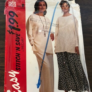 McCalls 6829 Misses long sleeve top Flared long skirt Wide legs comfy pants Women size L-XL Uncut easy vintage sewing pattern