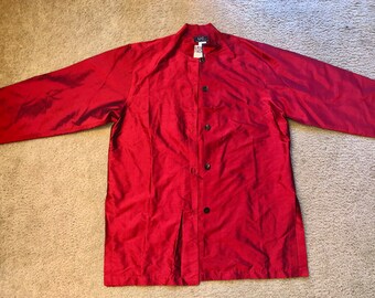 Women silk button down shirt mandarin collar blouse top Long sleeve duster side split jacket women clothing sz M Birthday gift for her