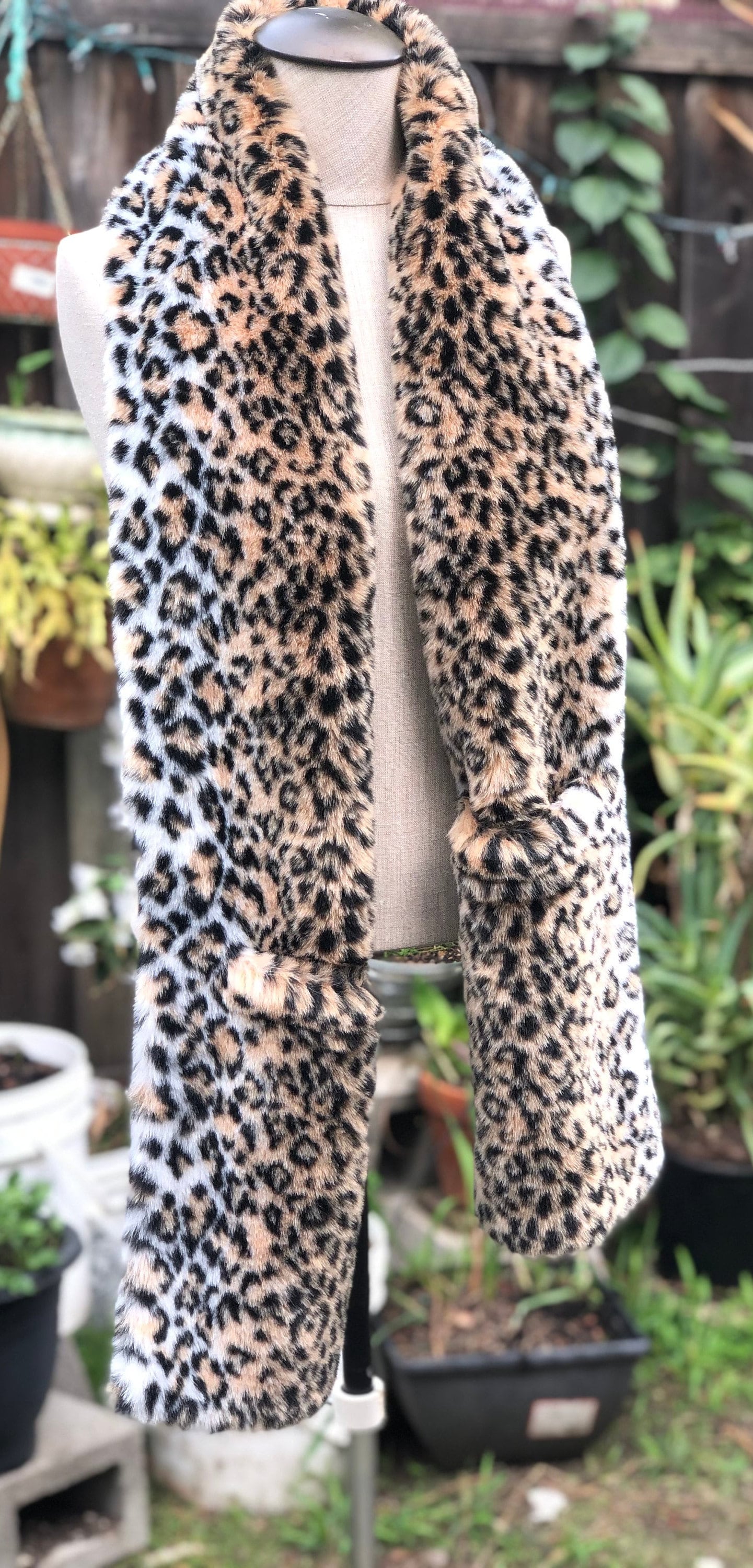 Long Faux Fur Boa Scarf With Pockets Winter Fuzzy Fur Stole