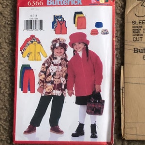 Butterick 6366 Childrens Girls jacket, vest, elastic waist skirt, pull on pants and hat kids clothing sz 6-7-8 Uncut easy sewing pattern