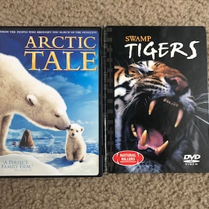 Lot of 2 Dvd's Wild animals "Arctic tale " Swamp Tigers" educational dvd + book for childrens