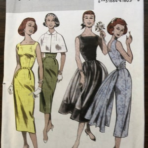 May include: A vintage sewing pattern for four different dresses. The pattern is from Butterick and is number B5032. The dresses are all sleeveless and have a retro style. The pattern is for sizes 6-8-10-12.