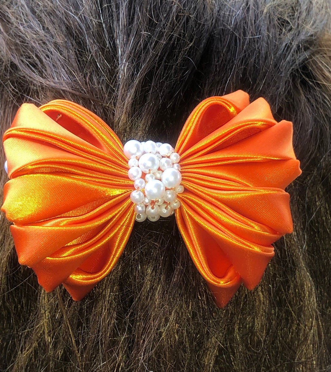Kanzashi Ribbon Bow Hair Clip, Handmade Flower Barrette Clasp, Long