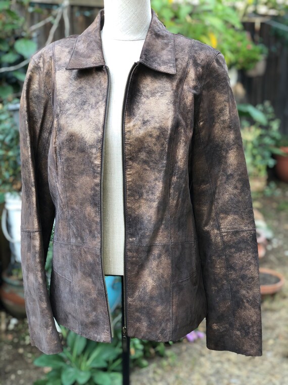 Misses leather soft metallic bronze blazer jacket… - image 2