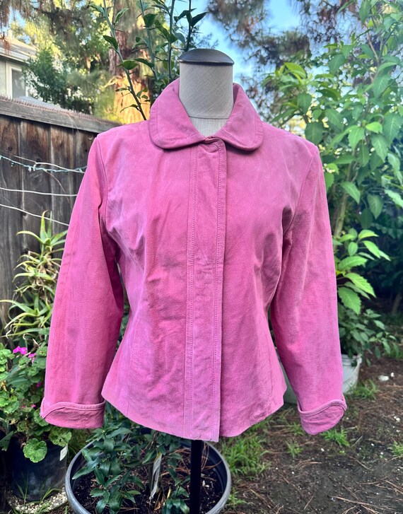Pink genuine leather short blazer jacket women clothing sz M Christmas or birthday gift for her View 4