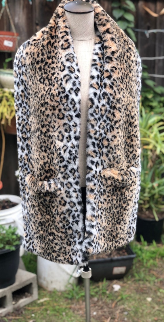 Long Faux Fur Boa Scarf With Pockets Winter Fuzzy Fur Stole