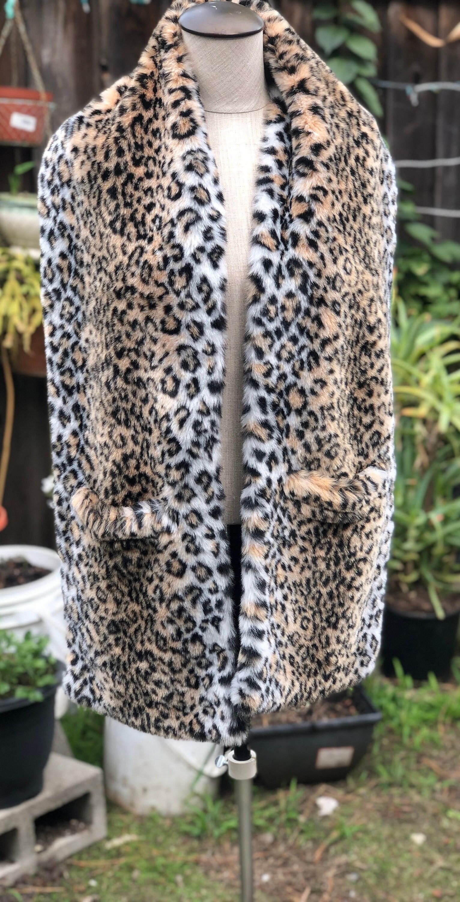 Vintage Silk & Sable Leopard Print Faux Fur Boa Scarf With Pockets