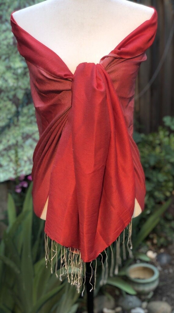 Supper soft red pashmina silk shoulder cover wrap… - image 3