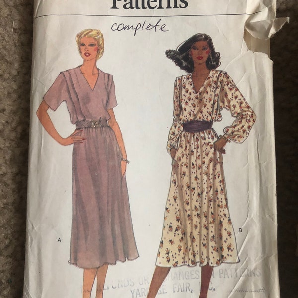 Vogue 7312 Misses loose fitting blouson dress sz 10 Complete vintage 1970s women sewing pattern