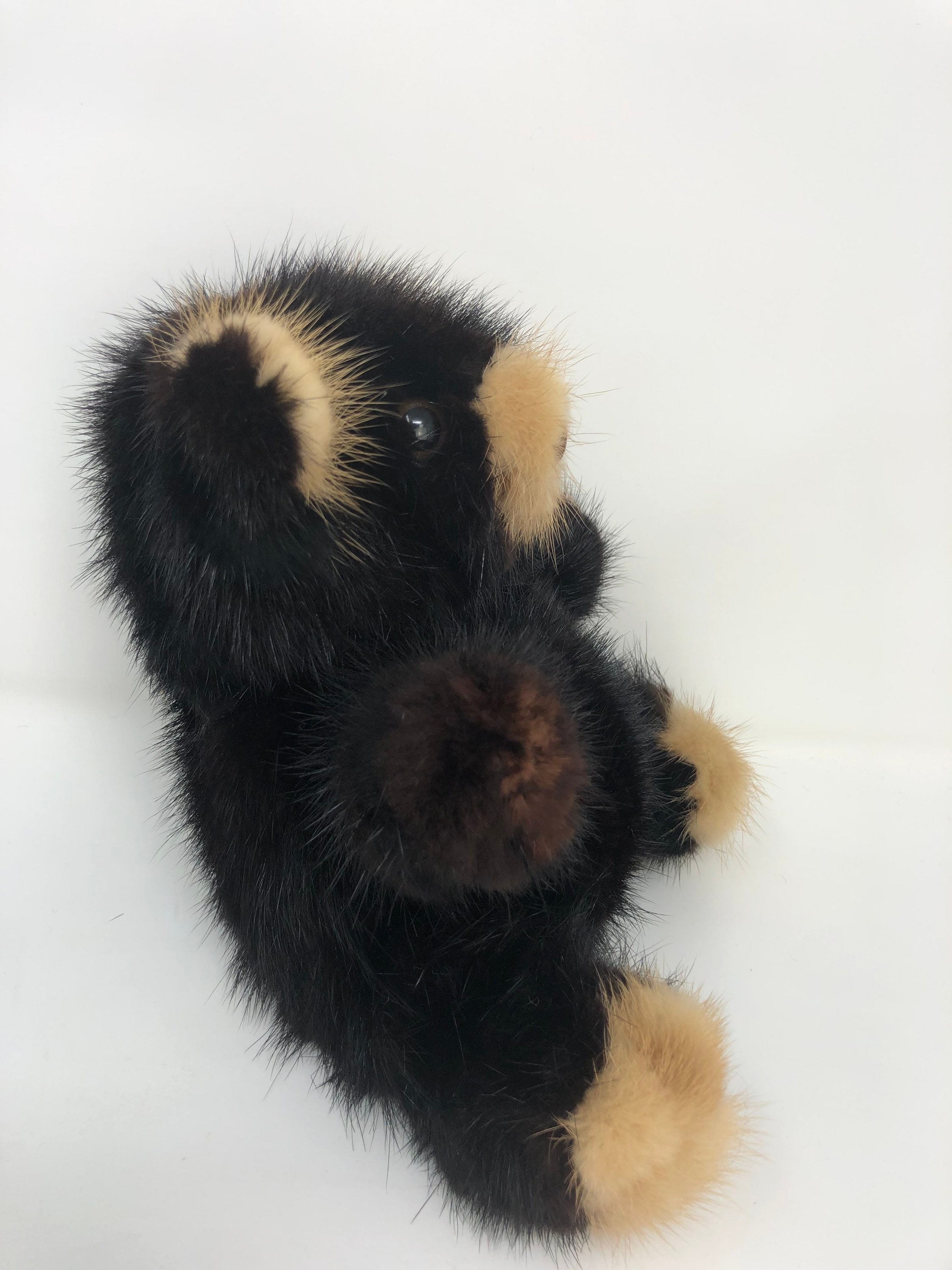 Real Mink Teddy Bear Cub, Natural Fur Collectible Bear Plush Stuffed