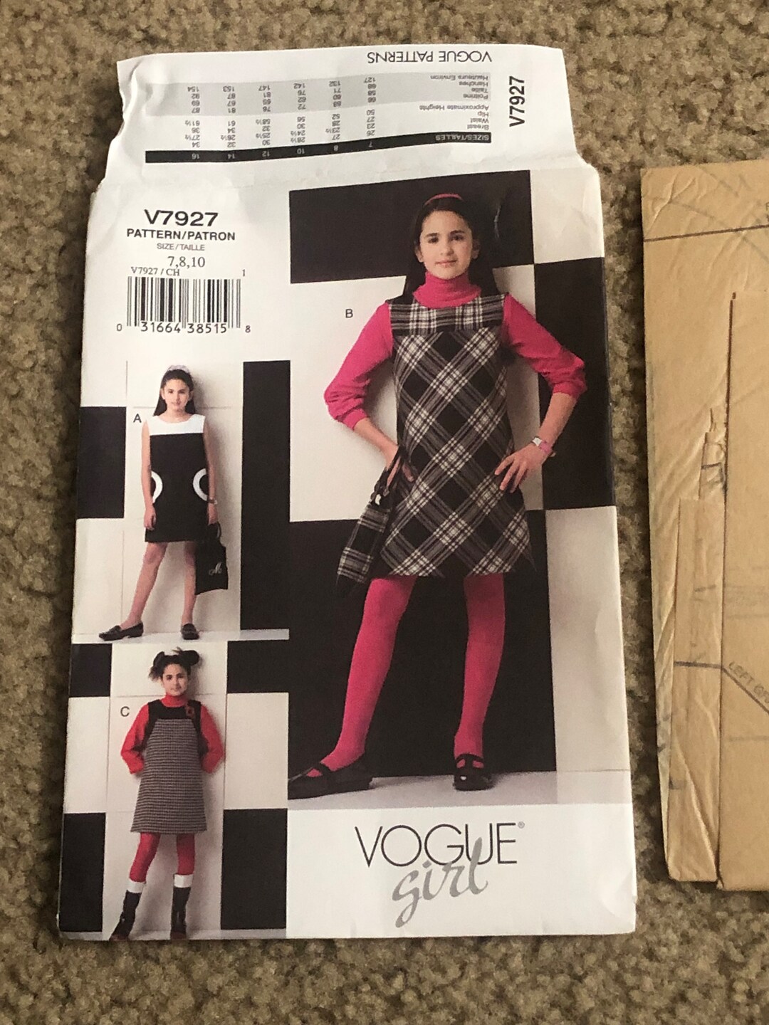 Pattern 7927 Vogue 7927 Girls Dress, Jumper and Handbag Sz 7-8-10 Uncut Childrens ...