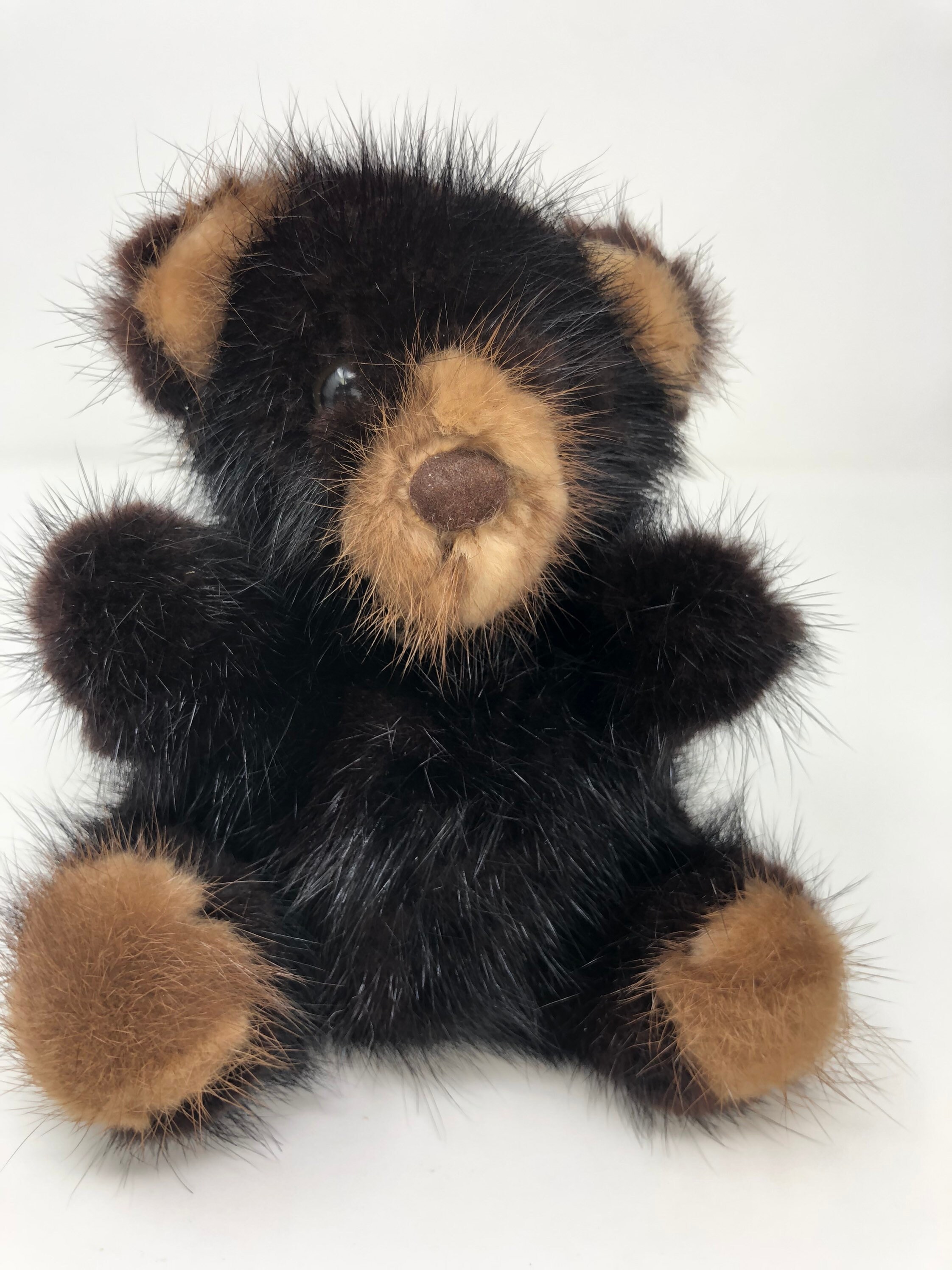 Real Mink Teddy Bear Cub, Natural Fur Collectible Bear Plush Stuffed
