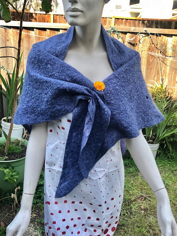 Felted Shoulder Wrap Shawl Fuzzy Mohair Silk Merino Wool Winter