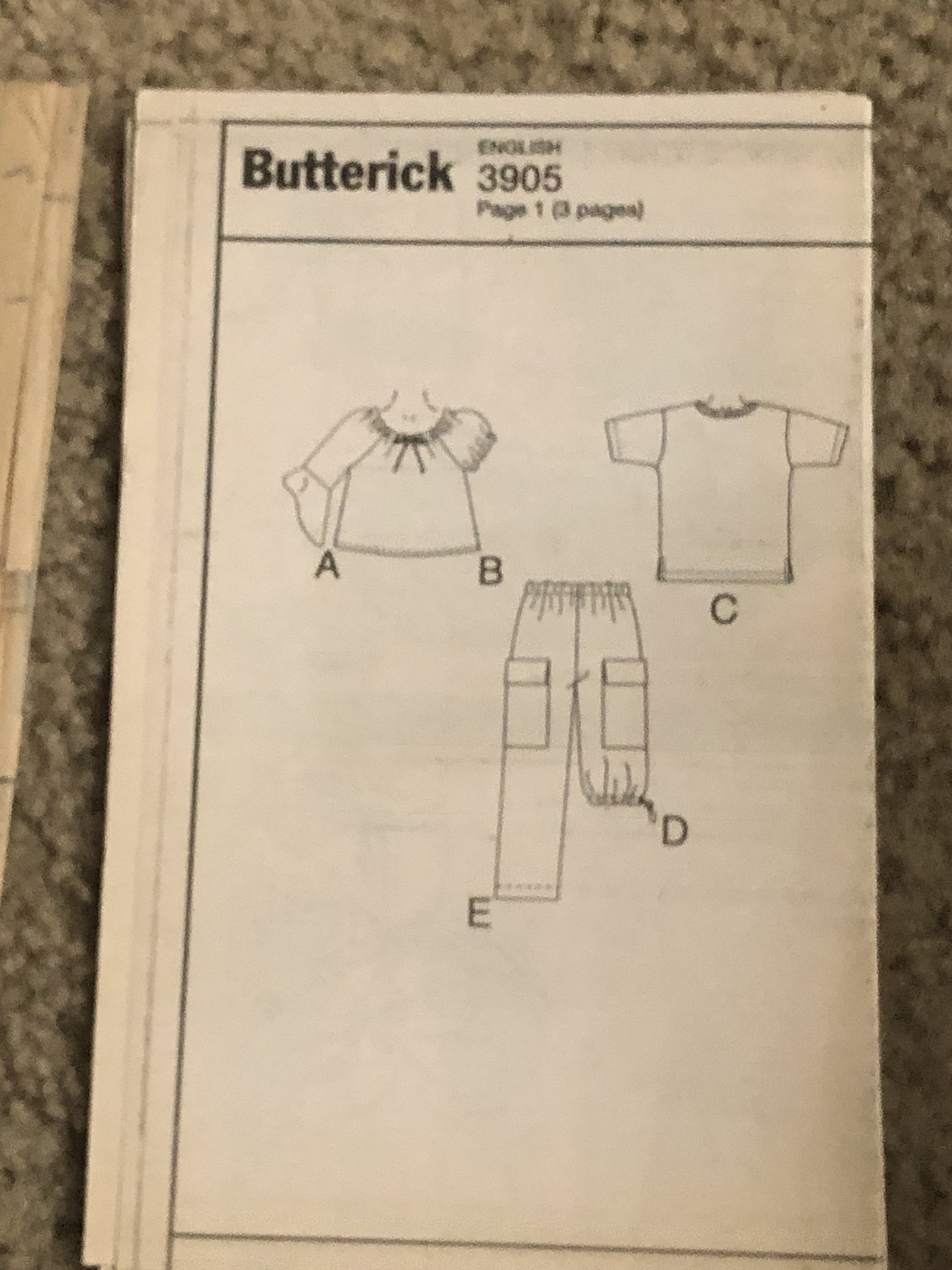 Butterick 3905 Boys Girls Top and Pants Sz 6-7-8 Uncut Childrens