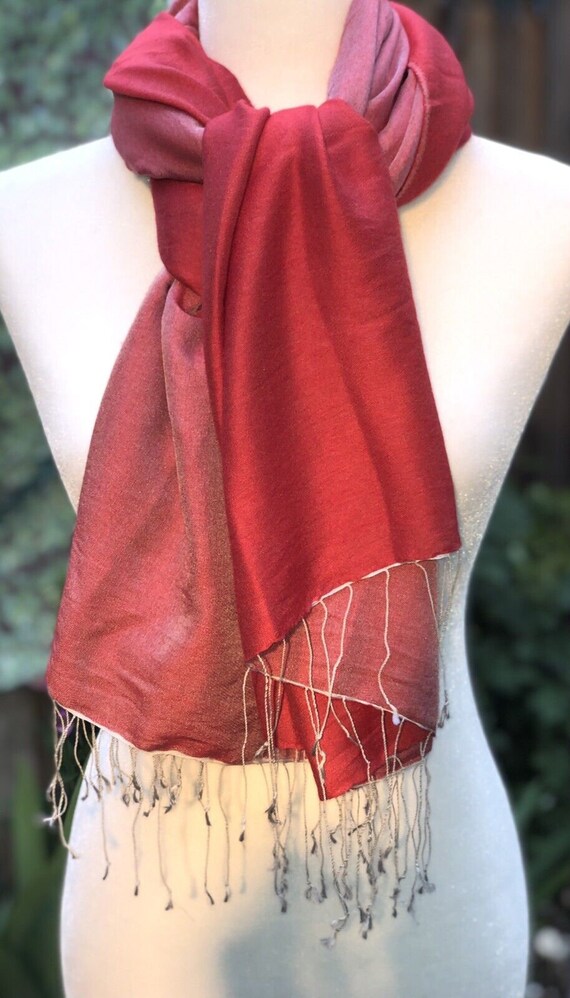 Supper soft red pashmina silk shoulder cover wrap… - image 7