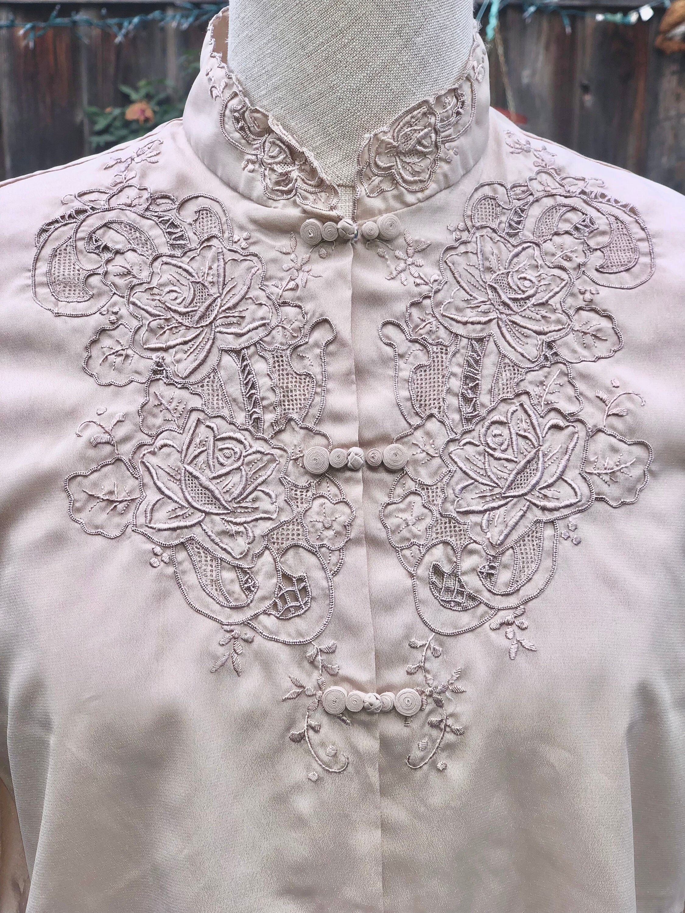 トップス mame Embroidery Silk Collar Tops LilySilk Silk Blouse for Women Contrast Piping Silk Willow