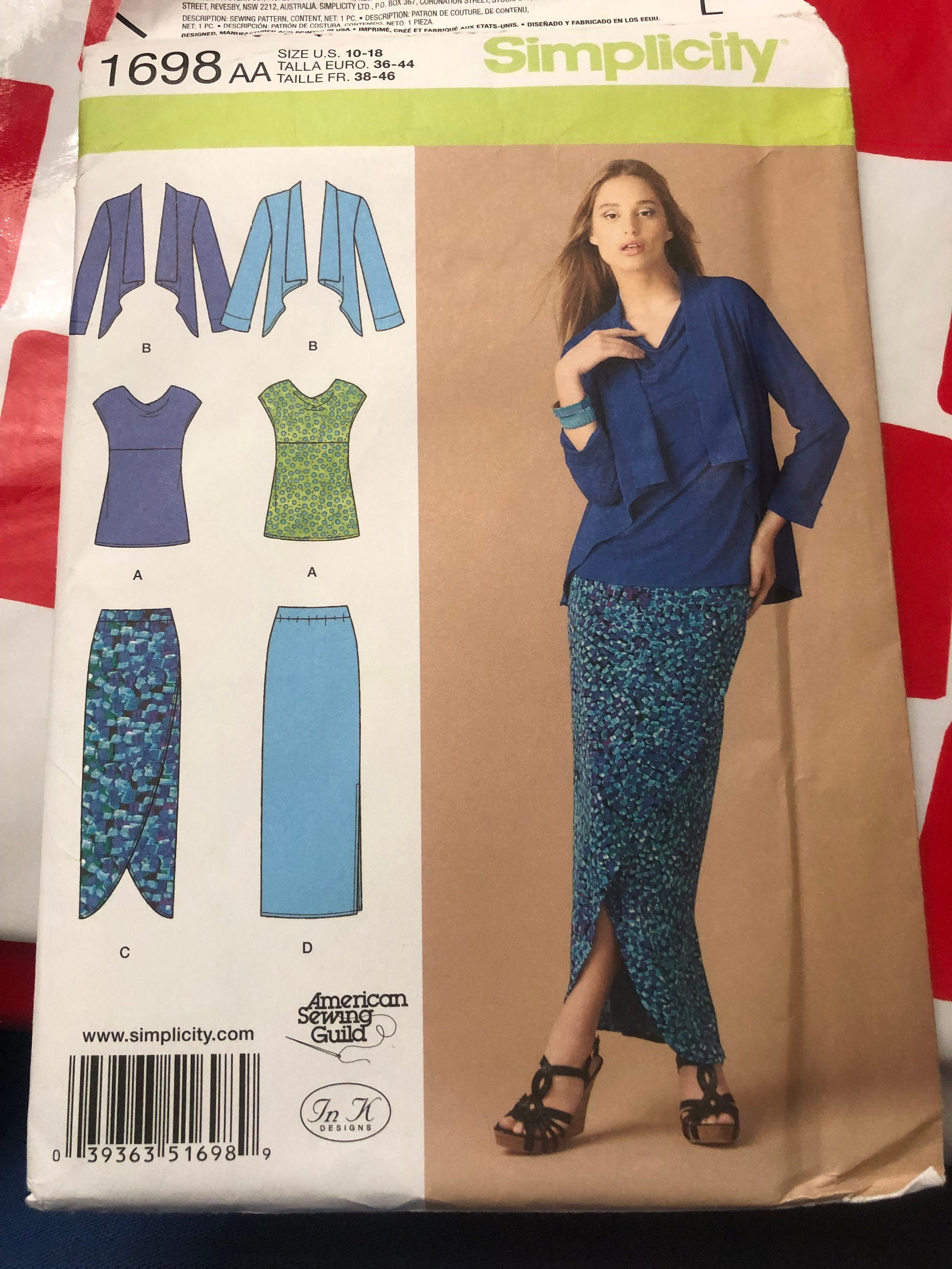 Simplicity 1698 Misses Knit Top, Jacket and Skirt Size 10-18 Uncut