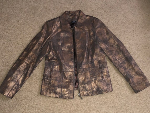 Misses leather soft metallic bronze blazer jacket… - image 1