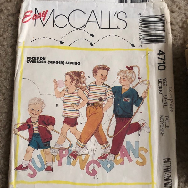 McCALL’s 4710 Toddlers and children’s cardigan, top, pants and shorts sz 3-4 for stretch knits only Complete kids vintage sewing pattern