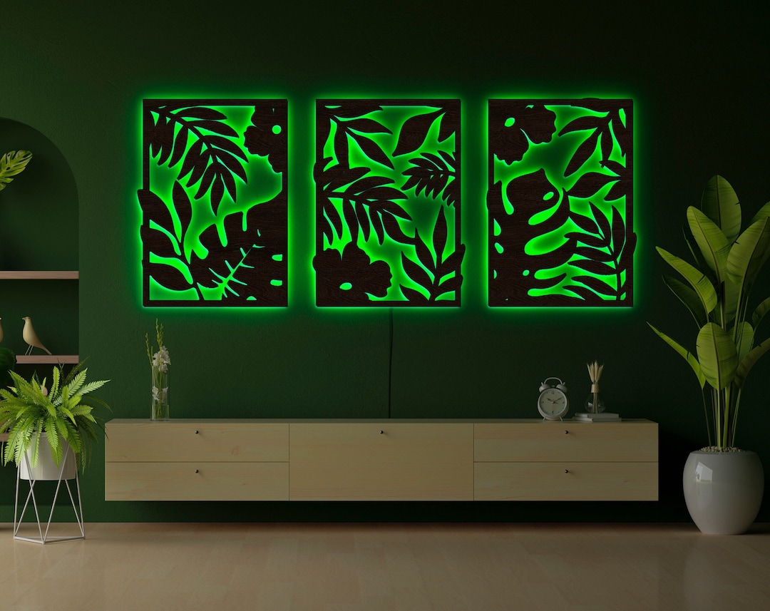 3 Piece Wall Art Set,wooden Leaf Wall Decor,wood Leaf Wall Art,led Wood