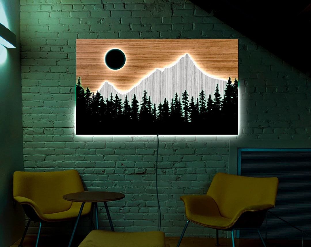 Mountain Wall Art Light Up, Mountain Wall Art With Light, Mountain