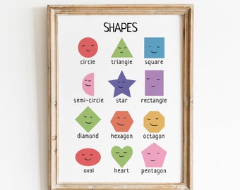 Learning Shapes printable wall art Educational  Preschool Learning Print Posters Classroom Homeschool Classroom Decor Downloadable Prints
