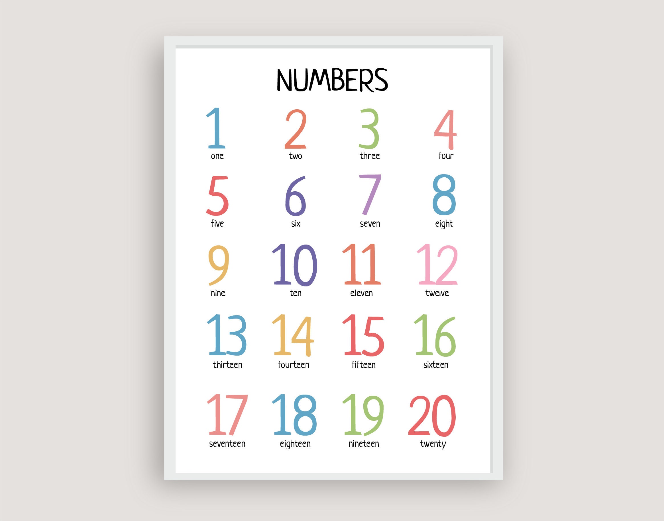 Preschool Numbers 1-20 Printable Wall Art Educational Preschool