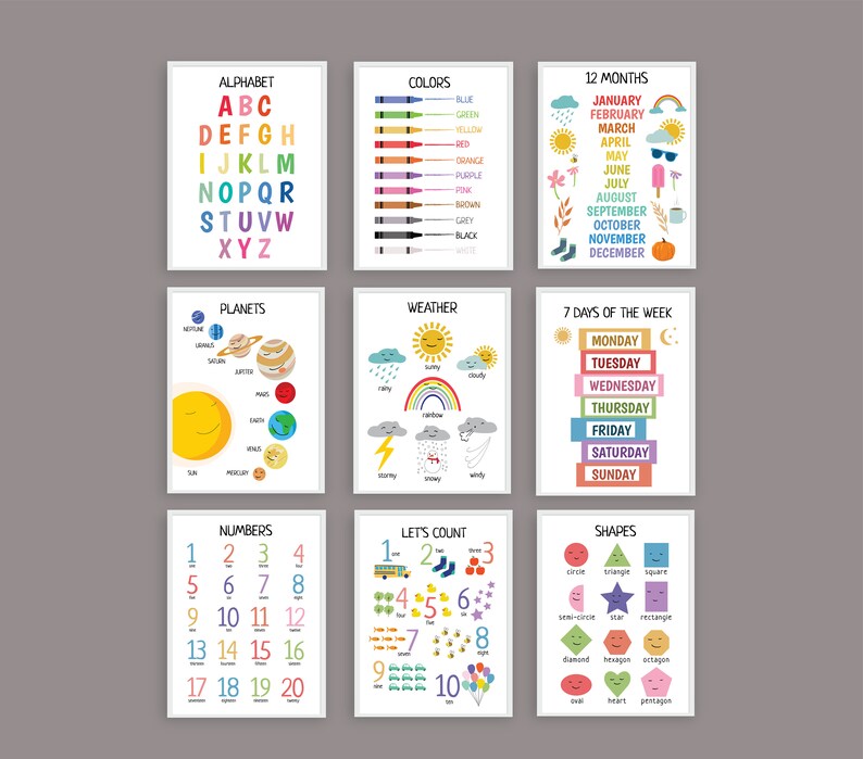 Set of 9 Educational Preschool Print Posters Classroom Decor - Etsy