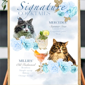 Liste de boissons pour chats/animaux de compagnie pour les mariages, menu de bar de mariage, liste de cocktails pour portraits d'animaux, liste de boissons, menu pour chiens, signe de mariage bohème, boissons signature