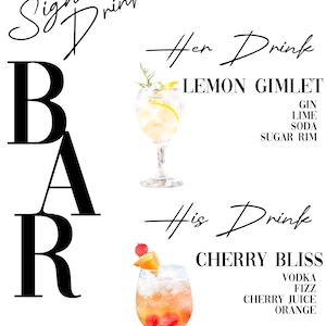 Menu de boissons signature pour mariage ou événement spécial, fête de fiançailles