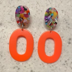 Orange Dangle Earrings - Multicolor Posts, Lightweight, Hypoallergic Earrings