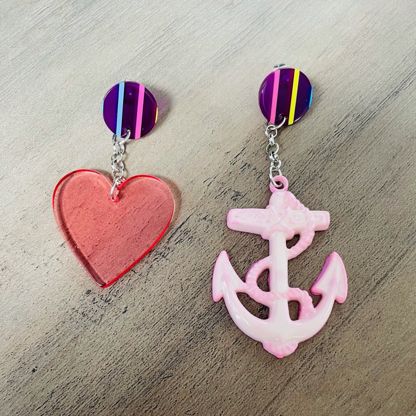 Anchor Heart Charm Earrings, 80s Bell Charm, Anchor Charm