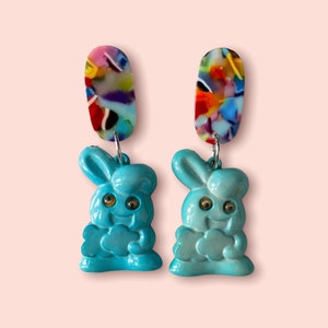 Rabbit Charm Dangle Earrings, 80s Bell Charm, Lightweight, Hypoallergenic Earrings