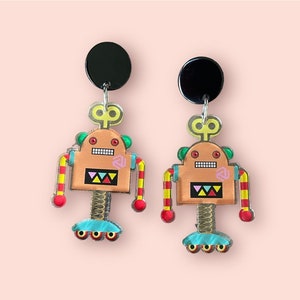 Robot Charm Earrings, Lightweight, Hypoallergenic Earrings