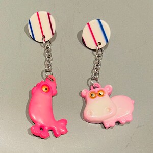 Animal Charm Dangle Earrings, Bird Charm, Hippo Charm, 80s Bell Charm, Lightweight, Hypoallergenic Earrings
