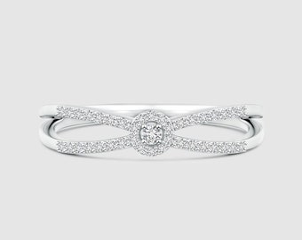 Anillo de plata, anillo de compromiso infinito retorcido, oro blanco de 14 k, anillo de diamantes, diamante de 1,6 qt, anillo de vástago dividido, regalo sorpresa para mujeres