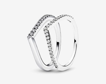 Set di anelli da sposa Chevron, diamante a taglio rotondo da 1,1 ct, set di anelli da sposa a forma di V, set di anelli di fidanzamento con diamanti, oro bianco 14k, anello regalo