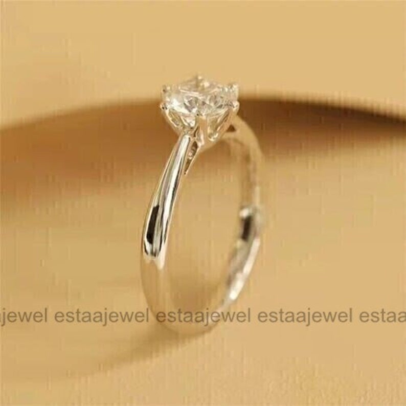 Anillo de diamantes solitario delicado simple, diamante de talla redonda de 1,99 qt, oro blanco de 14 k, regalo para ella, anillo de compromiso de boda, joyería personalizada imagen 3
