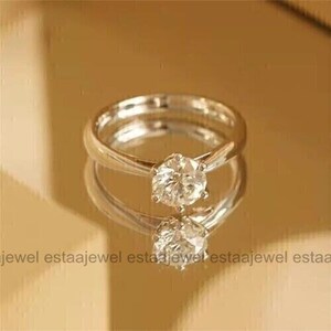 Schlichter zierlicher Solitär Diamant Ring, 1,99 Ct Rundschliff Diamant, 14k Weißgold, Geschenk für sie, Hochzeit Verlobungsring, personalisierter Schmuck Bild 4