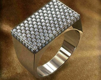 Herren-Diamant-Hochzeits-Jubiläumsband, Herrenschmuck, 14 Karat Weißgold, personalisierte Geschenke, Herren-Verlobungsband, Diamant-Cluster-Herrenband