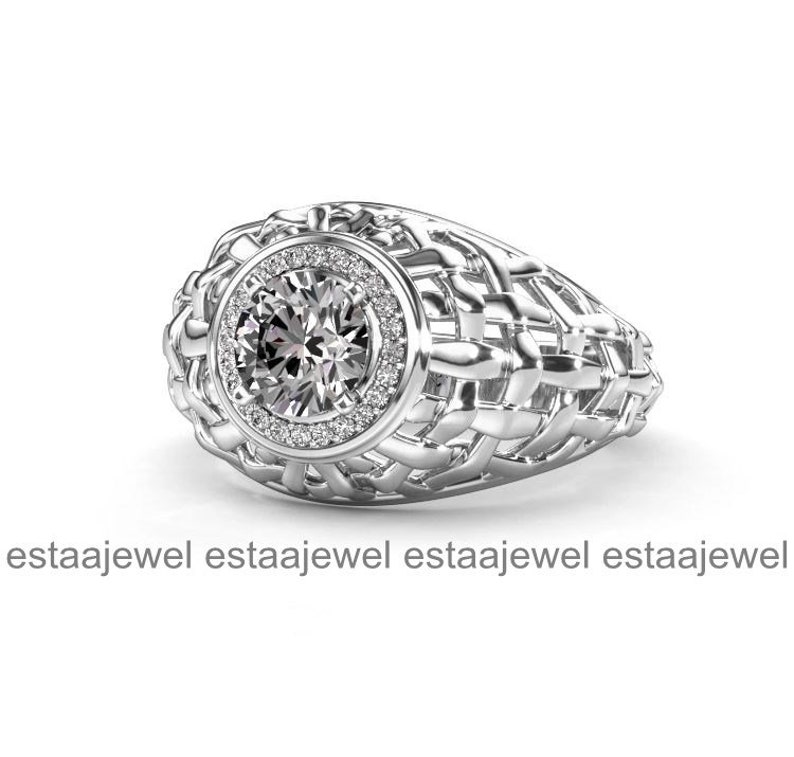 Men's Engagement Ring, Men's Diamond Ring, 14k White Gold, Statement