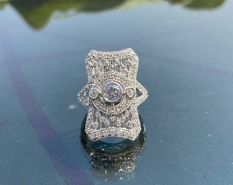 Anello di fidanzamento di lusso, incredibile anello di diamanti nuziali, anello di diamanti da 1 ct, oro bianco 14k, anello di diamanti con gambo diviso, regali personalizzati