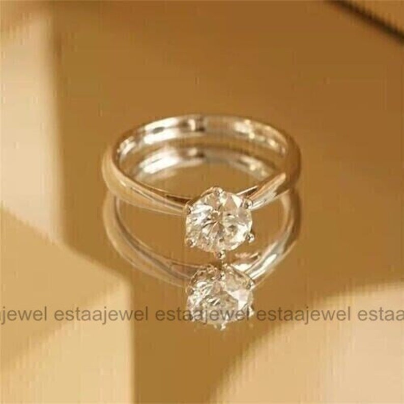 Anillo de diamantes solitario delicado simple, diamante de talla redonda de 1,99 qt, oro blanco de 14 k, regalo para ella, anillo de compromiso de boda, joyería personalizada imagen 5