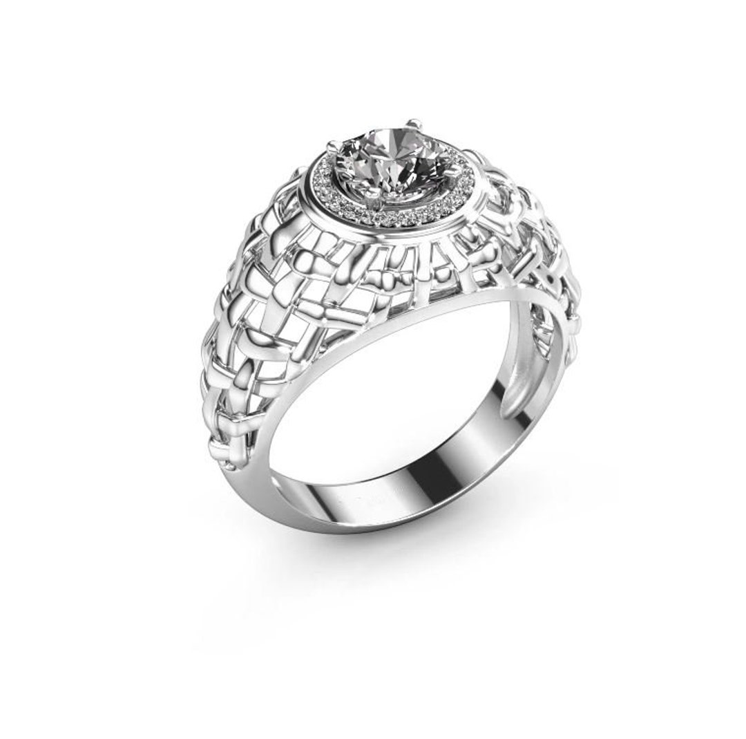 Men's Engagement Ring, Men's Diamond Ring, 14k White Gold, Statement