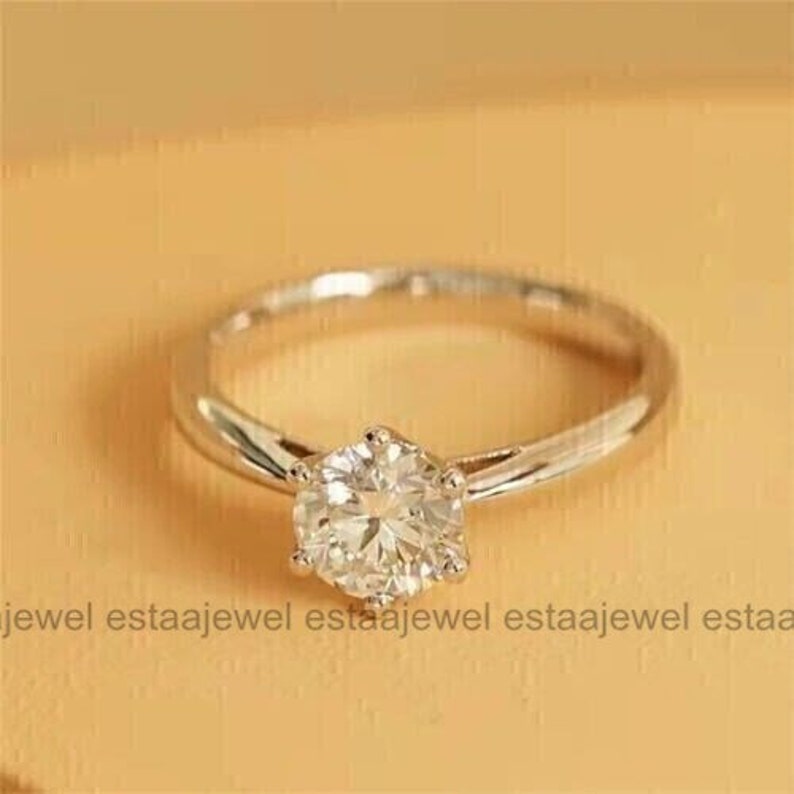 Anillo de diamantes solitario delicado simple, diamante de talla redonda de 1,99 qt, oro blanco de 14 k, regalo para ella, anillo de compromiso de boda, joyería personalizada imagen 2